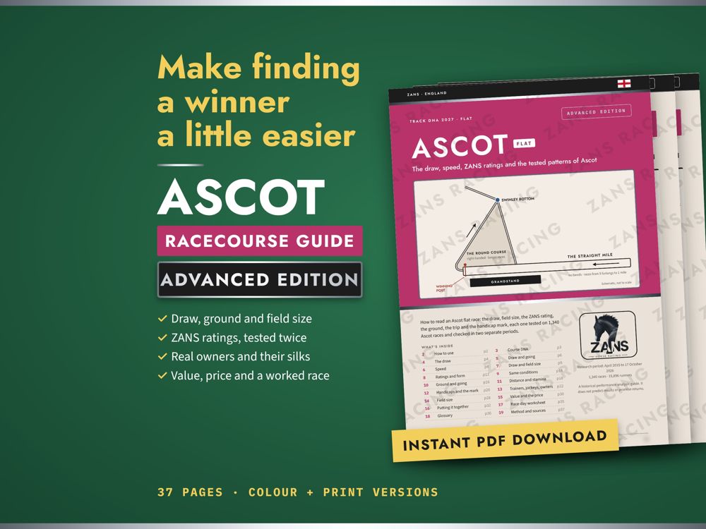 Ascot Racecourse Guide by ZANS, horse racing PDF for Flat racing, draw and going explained, Advanced Edition cover