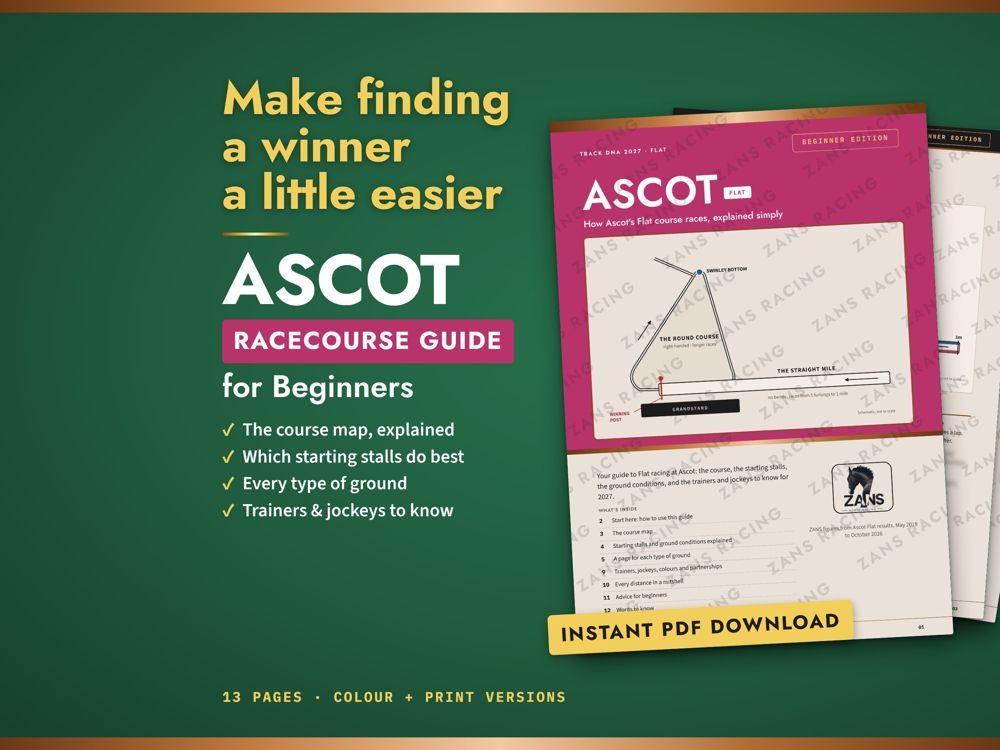 Ascot Racecourse Guide by ZANS, horse racing PDF for Flat racing, draw and going explained, Beginner Edition cover