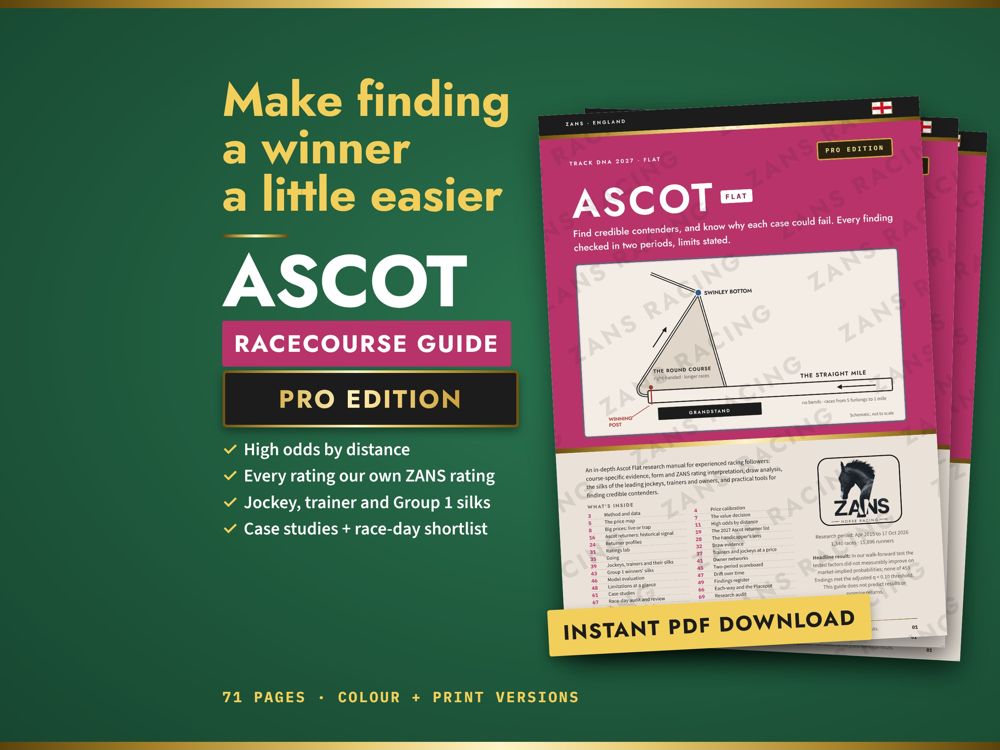 Ascot Racecourse Guide by ZANS, horse racing PDF for Flat racing, draw and going explained, Pro Edition cover